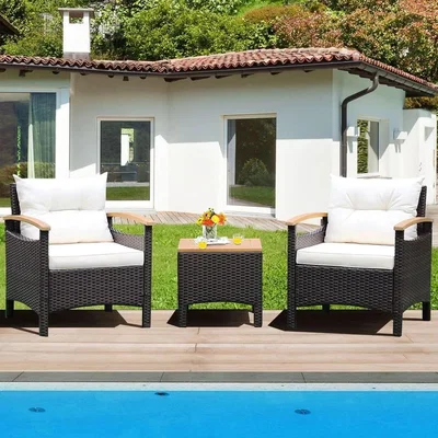 The Range Patio Furniture Set Outdoor Rattan Sofa Set with Coffee and Table - White