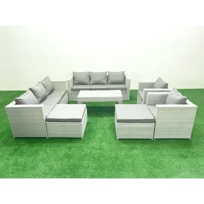 The Range Fimous Outdoor Rattan Sofa Set with Coffee Table, Light Grey - Light Grey Mixed