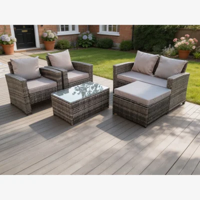 The Range 5 Seater Grey Mixed Outdoor High Back Rattan Sofa Set - Dark Grey Mixed