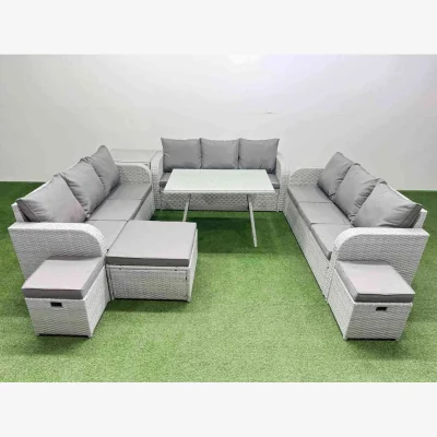 The Range Fimous 12-Seat PE Rattan Outdoor Sofa Set with Cushions Light Grey - Light Grey