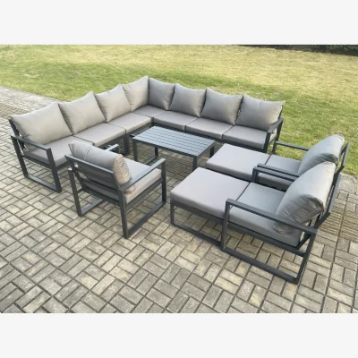 The Range Fimous Aluminium 12-Seater Outdoor Lounge Corner Sofa Set - Dark Grey. - Dark Grey