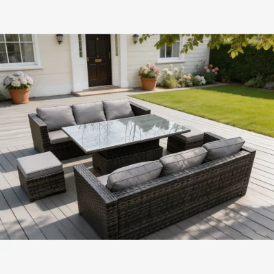 The Range 8 Seater Outdoor Rattan Sofa Set Footstools - Dark Grey Mixed