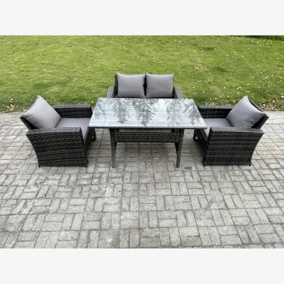 The Range Fimous PE Rattan 4-Seater Outdoor Garden Furniture Set, Dark Grey Mixed. - Dark Grey Mixed