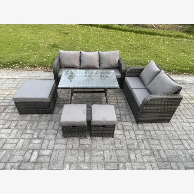 The Range Fimous 6-Piece Outdoor Rattan Sofa Set for 8 Dark Grey Mixed - Dark grey mixed rattan with dark grey fabric