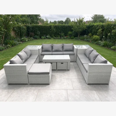 The Range 12-Seater Rattan Garden Sofa Set with Oblong Coffee Table 3 Stools & 2 Side Tables