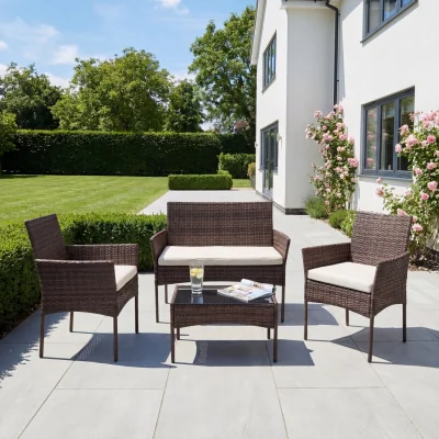 The Range Corato 4-Seat Rattan Patio Set - Cream on Brown