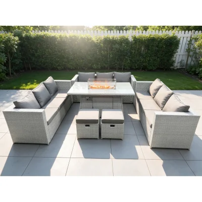 The Range U Shape Lounge Sofa Set Gas Heater Fire pit Burner - Light Grey Mixed