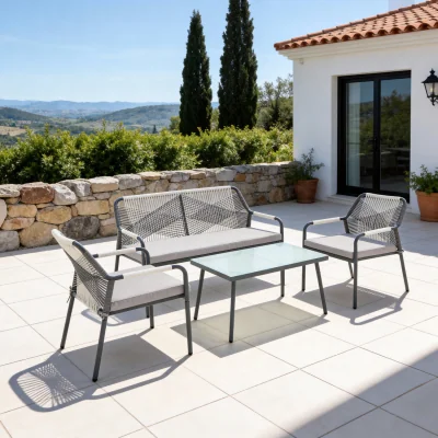 The Range Lagos Garden Sofa Set 4 Seater Outdoor Corner Sofa with Glass Table - Grey / SteelRattanGlass