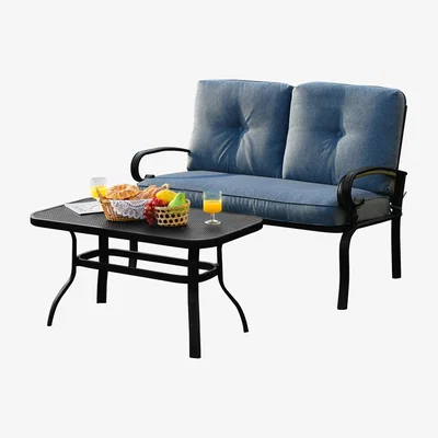 The Range Outdoor Conversation Set Cushioned Sofa with Table - Blue