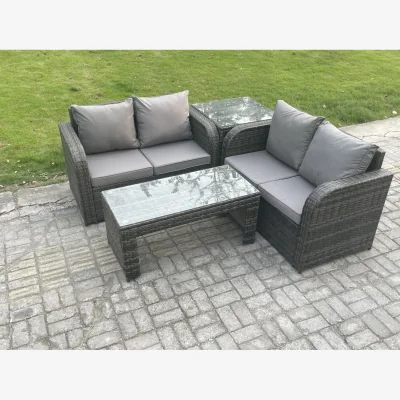 The Range Fimous High Back 4-Seater Rattan Garden Sofa Set with Tempered Glass Coffee Table Dark Grey - Dark Grey Mixed