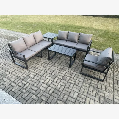 The Range Fimous Aluminium 7-Seater Garden Sofa Set with Cushions, Dark Grey - Dark grey powder coated with dark grey fabric