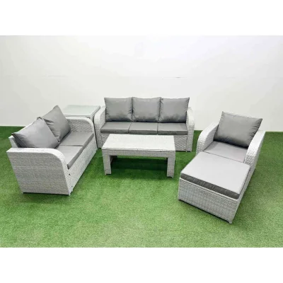 The Range Fimous 7-Seater PE Rattan Outdoor Sofa Set with Reclining Chair & Glass Coffee Table Light Grey - Light Grey