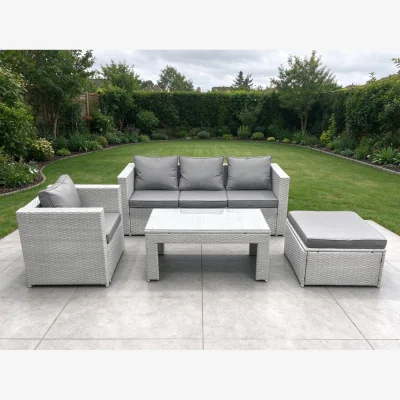 The Range 4-Piece Rattan Garden Sofa Set with Glass Coffee Table Footstool