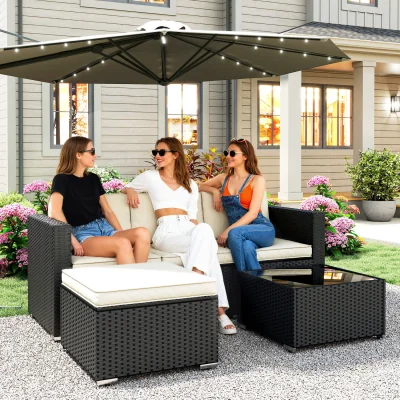 The Range Outsunny Wicker Garden Furniture Set with Cushions Corner Sofa Set - Black