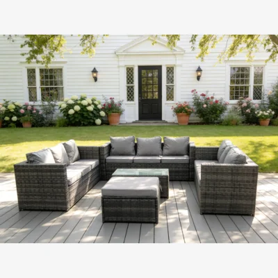 The Range Outdoor Rattan Garden Furniture Lounge Sofa Set Big Footstool - Dark Grey Mixed