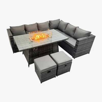 The Range Fimous 8-Seater Outdoor Corner Sofa Set with Gas Firepit Table and 2 Stools Dark Grey - Dark Grey