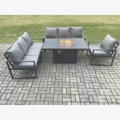 The Range Fimous 2x3-Seater Aluminium Garden Sofa Set with Chair and Gas Fire Pit Table Dark Grey - Dark Grey