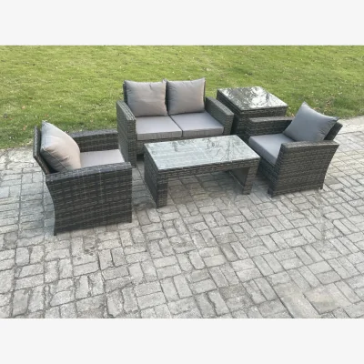 The Range Fimous 4-Seater Outdoor Rattan Sofa Set with Coffee and Side Table, Dark Grey Mixed. - Dark Grey Mixed