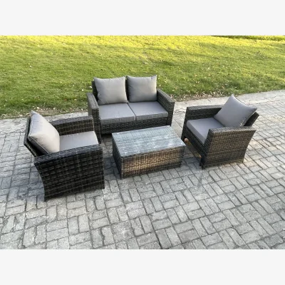 The Range Fimous Outdoor 4-Seater PE Rattan Lounge Set with Tempered Glass Table, Dark Grey Mixed. - Dark Grey Mixed