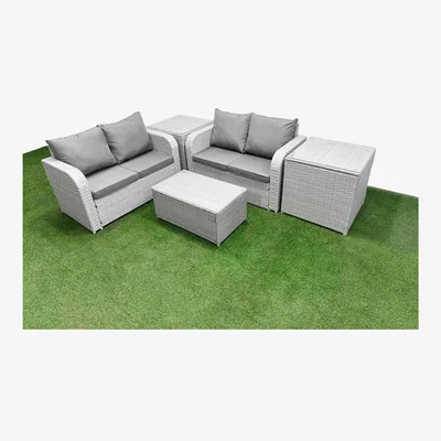 The Range Fimous 4 Seater Outdoor Love Sofa Set with Rectangular Coffee Table and 2 Side Tables, Light Grey. - Light Grey