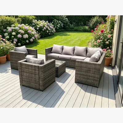 The Range 8 Seater Grey Rattan Corner Sofa Sets Garden Furniture Outdoor - Dark Grey Mixed