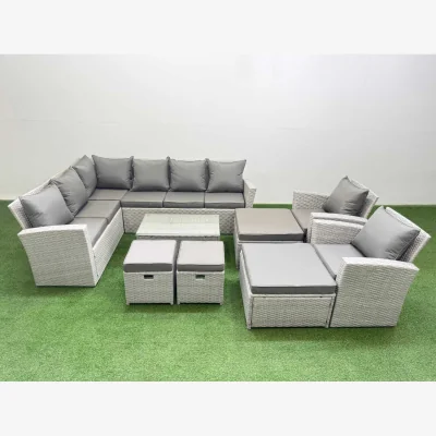 The Range Fimous Modular 12-Seater PE Rattan Outdoor Sofa Set with 4 Footstools and 2 Chairs Light Grey Mixed - Light Grey Mixed