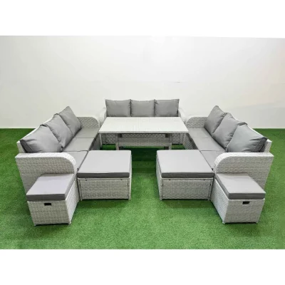 The Range Fimous PE Rattan 13 Seater Garden Sofa Set with Dining Table Light Grey - Light grey PE rattan with dark grey fabric