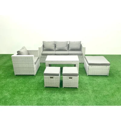 The Range Fimous 6-Piece Light Grey Rattan Garden Sofa Set with Oblong Coffee Table - Light Grey Mixed