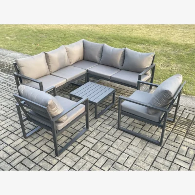 The Range Fimous 7-Seater Aluminium Outdoor Lounge Set Dark Grey - Dark Grey