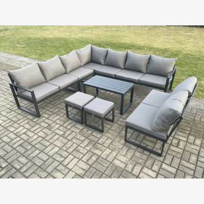 The Range Fimous Aluminium 11-Seater Outdoor Corner Sofa Set with Coffee Table and 2 Stools. - Dark Grey