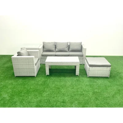The Range Fimous 5-Seater Outdoor Rattan Garden Sofa Set with Grey Cushions and Coffee Tables - Light Grey