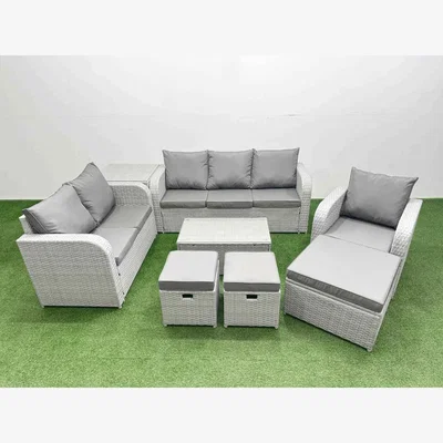 The Range Fimous 9-Seater PE Wicker Outdoor Rattan Sofa Set with Recliner & Coffee Table Light Grey - Light Grey