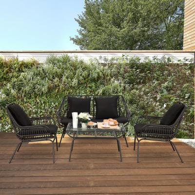 The Range 4 Piece Webbed PE Rattan Sofa Set - Black