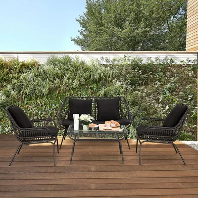 The Range 4 Piece Webbed PE Rattan Sofa Set - Black