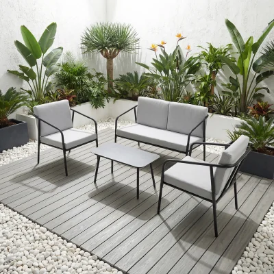 The Range Malibu Garden Sofa Set 4 Seater Outdoor Corner Sofa with Glass Table - Grey / 90cm