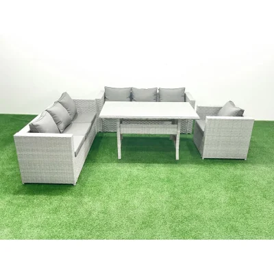 The Range Fimous 4-Piece Outdoor Rattan Sofa Set with Cushions, Seats 7, Light Grey Mixed - Light grey mixed rattan with dark grey fabric