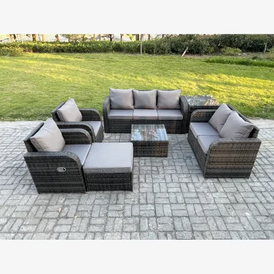 The Range Fimous 8 Seater Outdoor Rattan Lounge Set Dark Grey Mixed - Dark grey mixed rattan with dark grey fabric