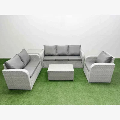 The Range Fimous Patio PE Wicker 6-Seater Outdoor Rattan Sofa Set Light Grey - Light Grey
