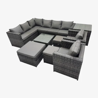 The Range Fimous Rattan Garden Furniture 11-Seater Corner Sofa Set with Square Coffee Table, Dark Grey Mixed. - Dark Grey Mixed