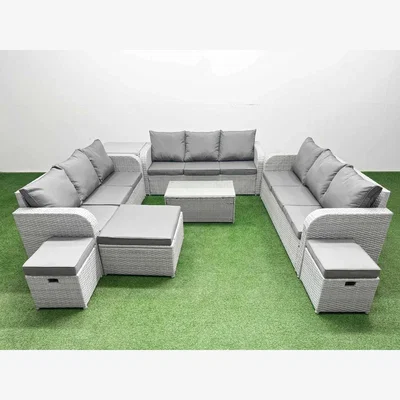 The Range Fimous 12-Seater PE Rattan Outdoor Garden Sofa Set, Light Grey - Light Grey