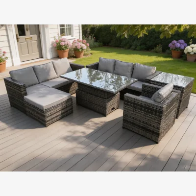 The Range 8 Seater¿Outdoor Rattan Sofa Set Rising Table Dark Grey Mixed - Dark Grey Mixed