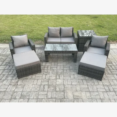 The Range Fimous 7 PCS Outdoor Rattan Sofa Set with Tempered Glass Coffee Table Dark Grey Mixed - Dark grey mixed rattan with dark grey fabric