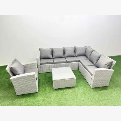 The Range Fimous Rattan 7-Seater Garden Sofa Set with Armchair Light Grey Mixed - Light Grey Mixed