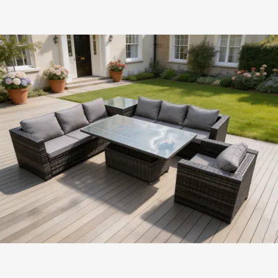 The Range 7 Seater PE Rattan Corner Sofa Set Garden Furniture Set - Dark Grey Mixed