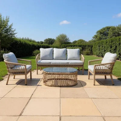 The Range 5 Seater Natural Woven Rattan Garden Furniture Sofa Set - Sky blue
