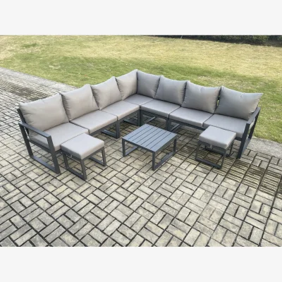 The Range Fimous Outdoor Aluminium Corner Sofa Set with Square Coffee Table and 2 Footstools, Dark Grey. - Dark Grey