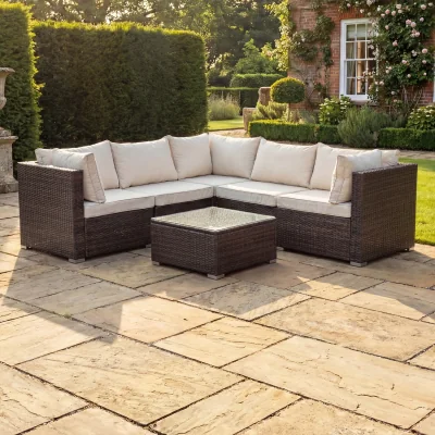 The Range Oliena 4 Piece Modular Rattan L-Shaped Corner Garden Furniture - Brown