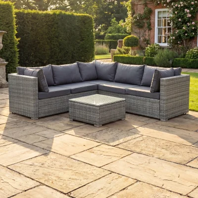 The Range Oliena 4 Piece Modular Rattan L-Shaped Corner Garden Furniture - Grey