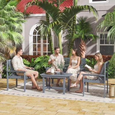 The Range Outsunny 4 Seater Garden Furniture Sofa Set with Curved Seat, Grey - Grey Embossed Finish