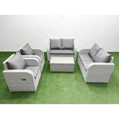 The Range Fimous 6-Seater Outdoor Reclining Rattan Sofa Set, Light Grey. - Light Grey